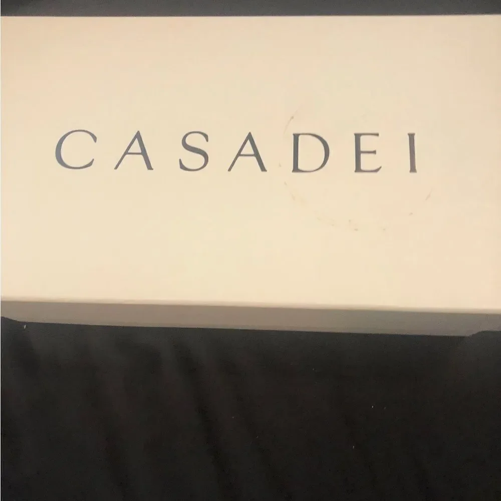 Casadei Versilia  woven faux leather upper pointed toe mules heels
